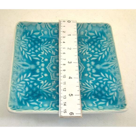 PLATES-APPETIZER/BREAD & BUTTER-ROSCHER-Blue-Embossed Finish-6 in Square-Set 4 - Picture 10 of 10